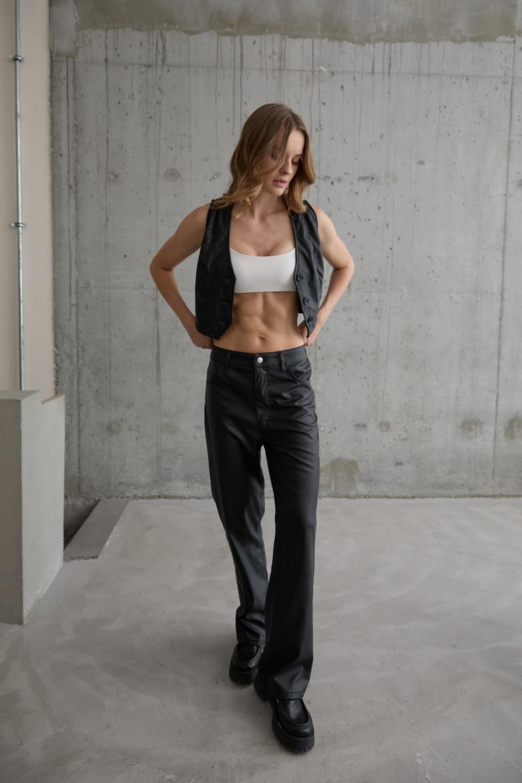 Women's Buttoned Crop Leather Vest Black - Levure - Globality Store - Women Clothes Wholesale Turkey
