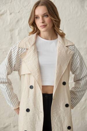 Back Print Detailed Buttoned Trench Coat - Levure - Globality Store - Women Clothes Wholesale Turkey