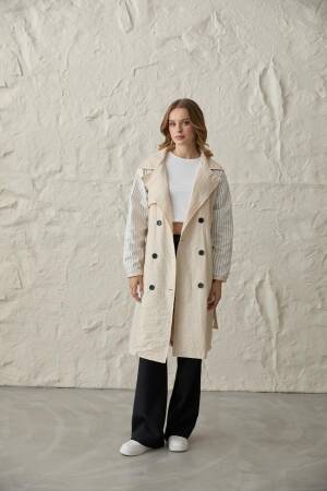 Back Print Detailed Buttoned Trench Coat - Levure - Globality Store - Women Clothes Wholesale Turkey