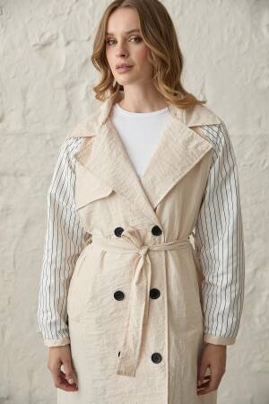 Back Print Detailed Buttoned Trench Coat - Levure - Globality Store - Women Clothes Wholesale Turkey