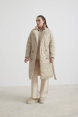 Jacket Collar Waist Belted Quilted Long Women's Coat - Levure - Globality Store - Women Clothes Wholesale Turkey