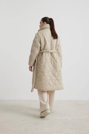 Jacket Collar Waist Belted Quilted Long Women's Coat - Levure - Globality Store - Women Clothes Wholesale Turkey