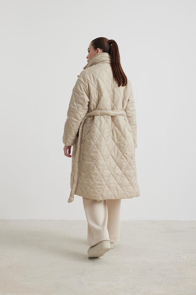 Jacket Collar Waist Belted Quilted Long Women's Coat