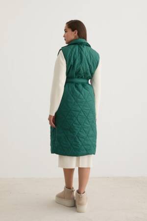 Quilted Vest With Button Front And Waist Belt DetailDark - Levure - Globality Store - Women Clothes Wholesale Turkey