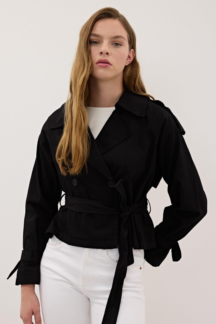 Button Detailed Gabardine Trench Coat