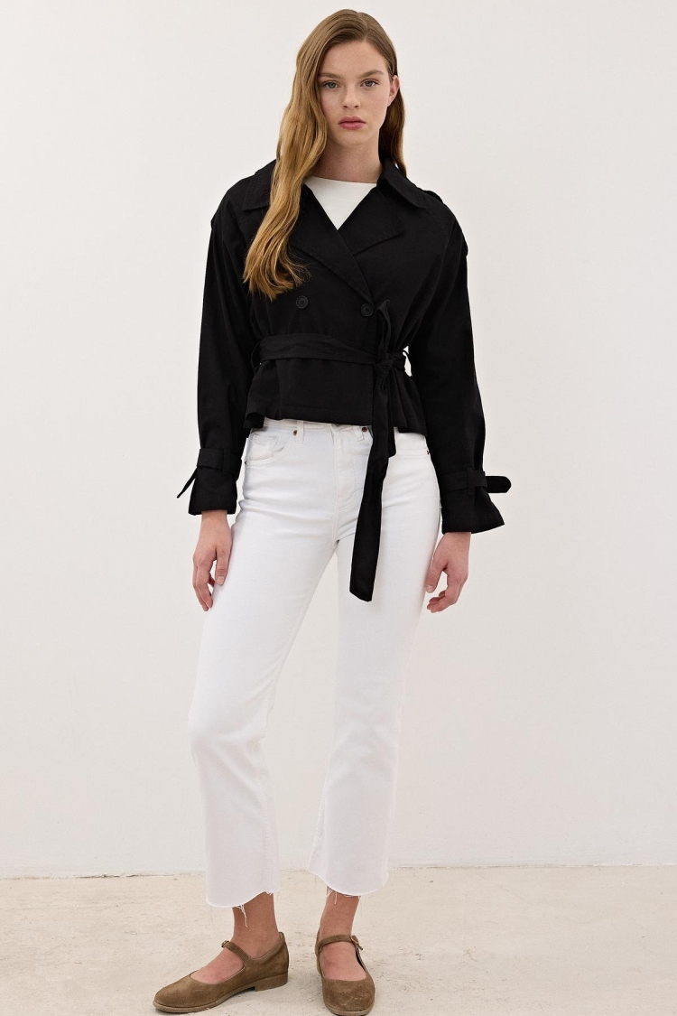 Button Detailed Gabardine Trench Coat
