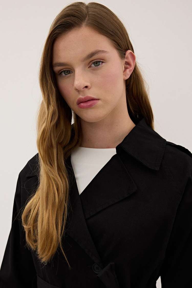 Button Detailed Gabardine Trench Coat