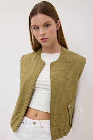 Women's Snap Detail Zipper Patterned Vest - Levure - Globality Store - Women Clothes Wholesale Turkey