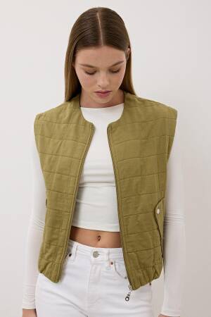 Women's Snap Detail Zipper Patterned Vest - Levure - Globality Store - Women Clothes Wholesale Turkey