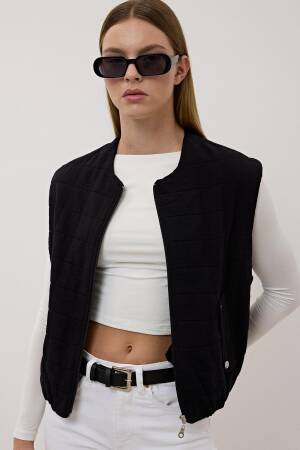 Women's Snap Detail Zipper Patterned Vest - Levure - Globality Store - Women Clothes Wholesale Turkey