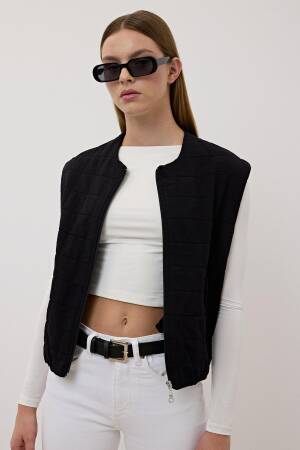 Women's Snap Detail Zipper Patterned Vest - Levure - Globality Store - Women Clothes Wholesale Turkey