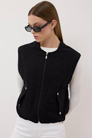 Women's Snap Detail Zipper Patterned Vest - Levure - Globality Store - Women Clothes Wholesale Turkey