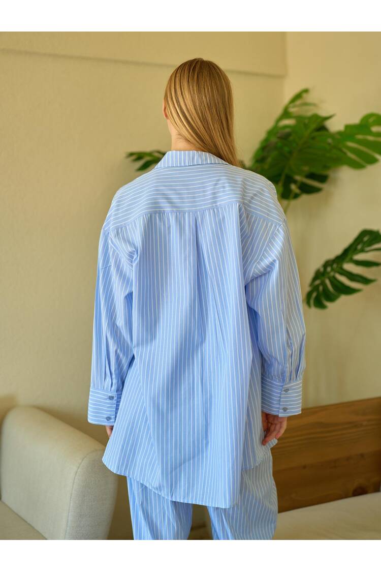 Stripe Pattern Poplin Oversize Boyfriend Shirt