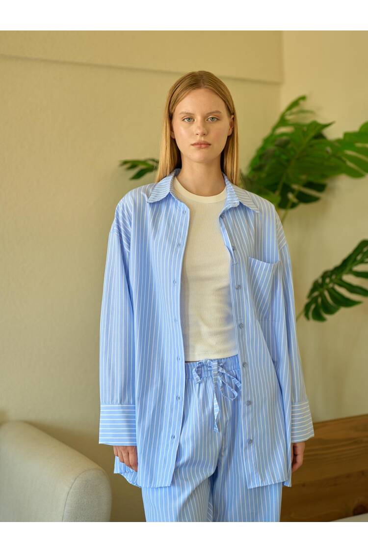 Stripe Pattern Poplin Oversize Boyfriend Shirt - Juste - Globality Store - Women Clothes Wholesale Turkey