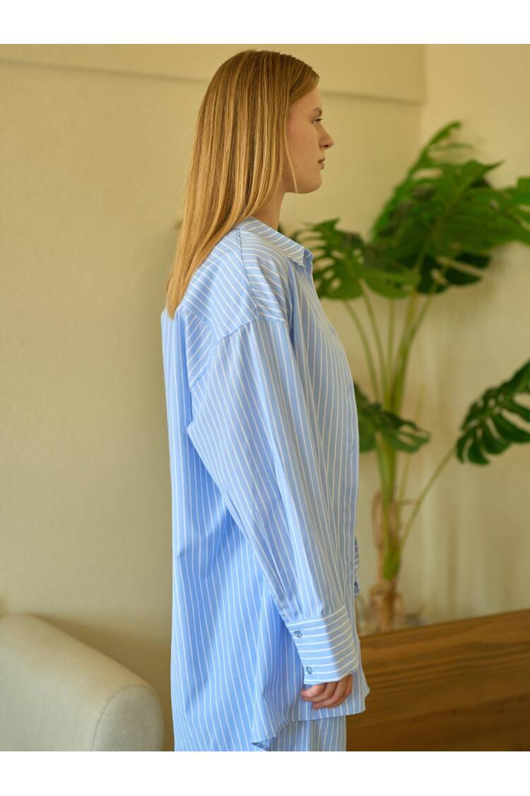 Stripe Pattern Poplin Oversize Boyfriend Shirt