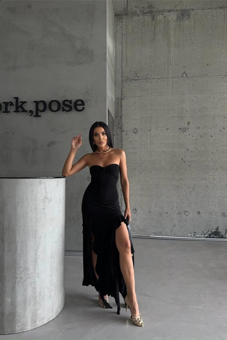Slit Strapless Sandy Dress