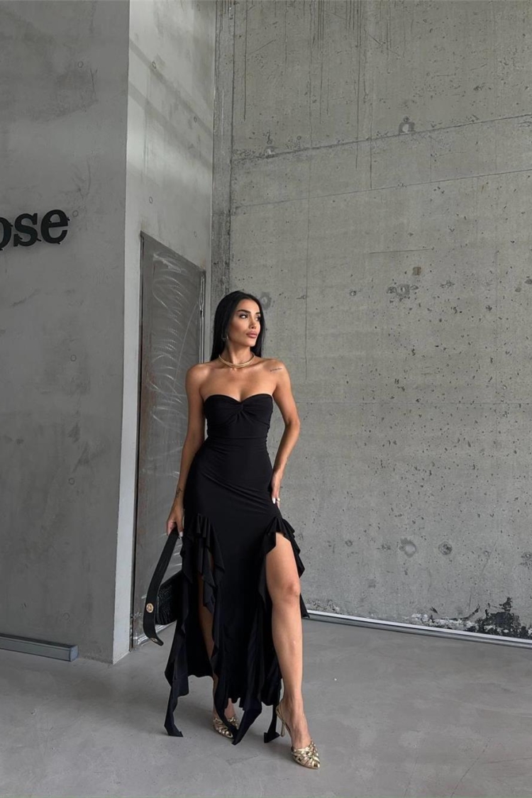 Slit Strapless Sandy Dress