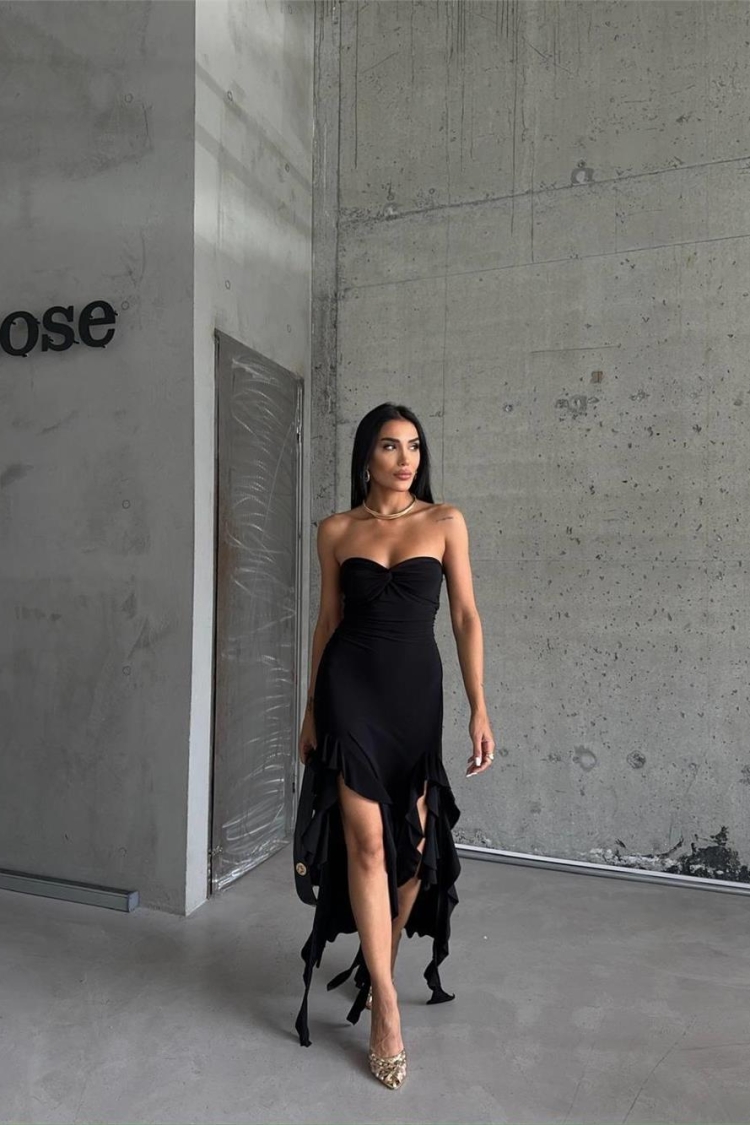 Slit Strapless Sandy Dress