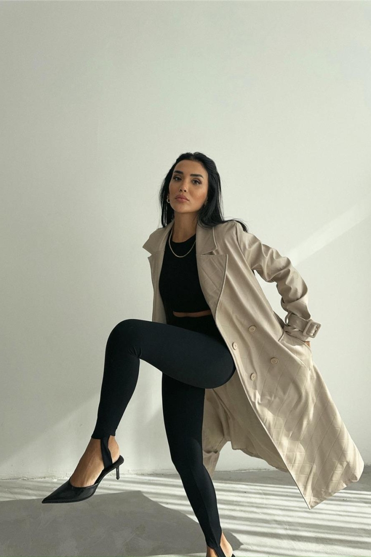 Quilted Leather Trench Coat - Ello - Globality Store - Women Clothes Wholesale Turkey