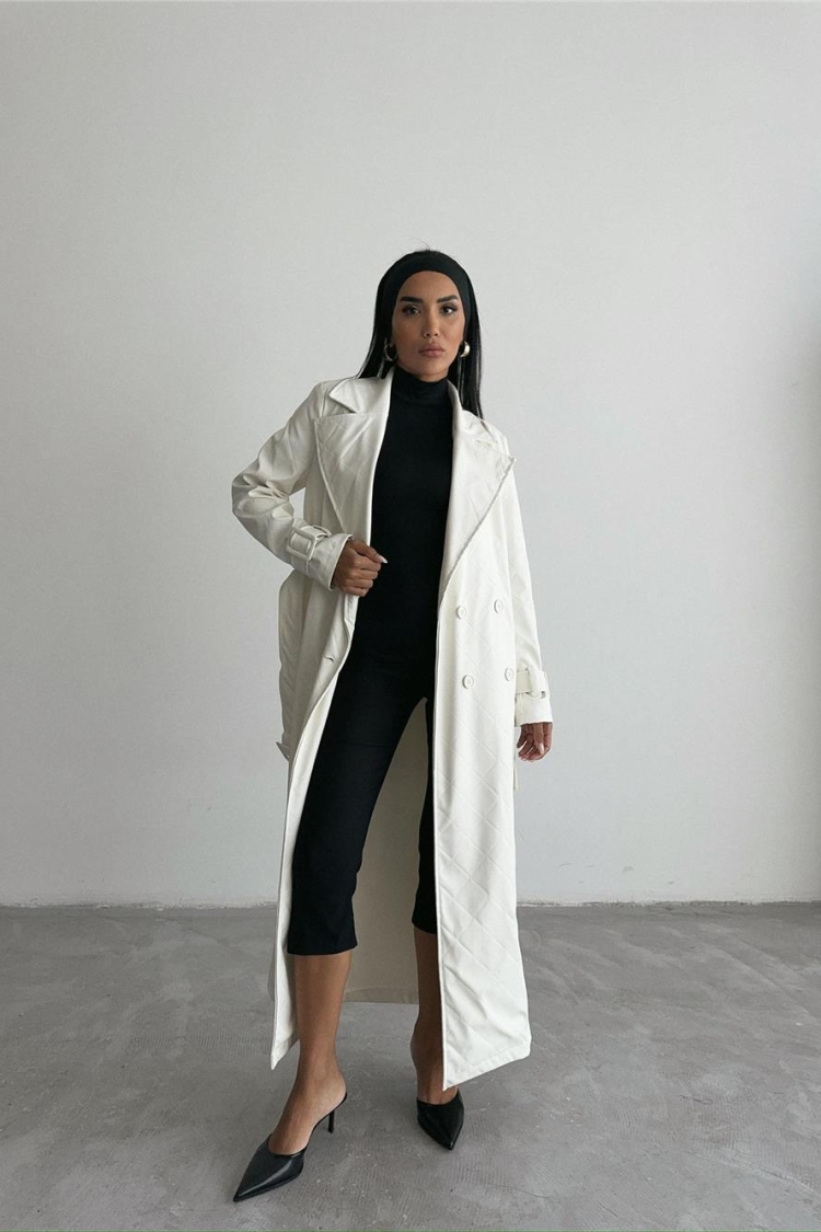 Quilted Leather Trench Coat - Ello - Globality Store - Women Clothes Wholesale Turkey