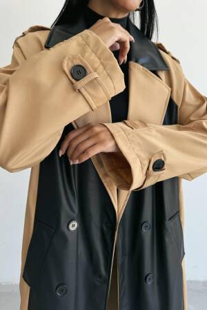 Leather Piece Buttoned Trench Coat - Ello - Globality Store - Women Clothes Wholesale Turkey