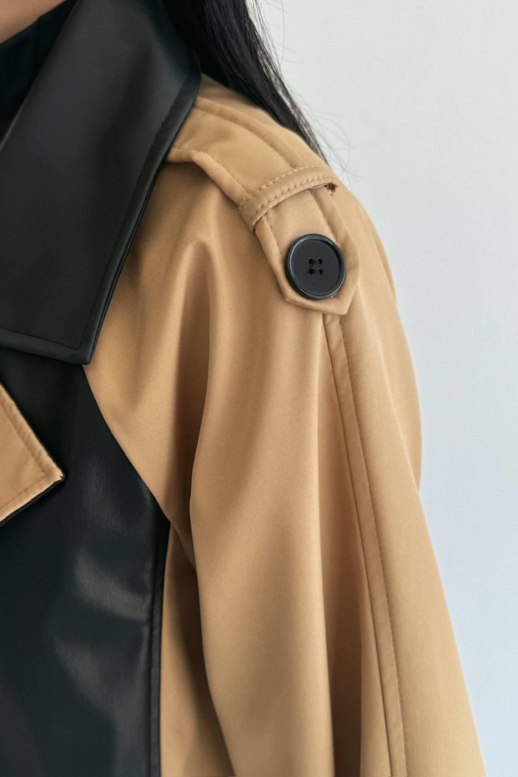 Leather Piece Buttoned Trench Coat