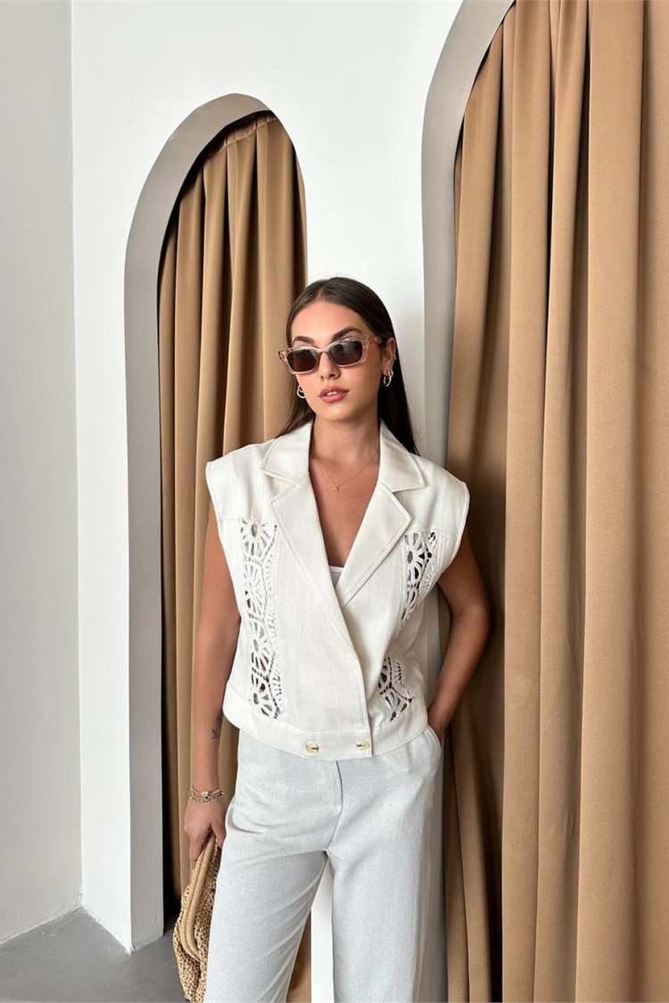 Lace Detail Gabardine Vest