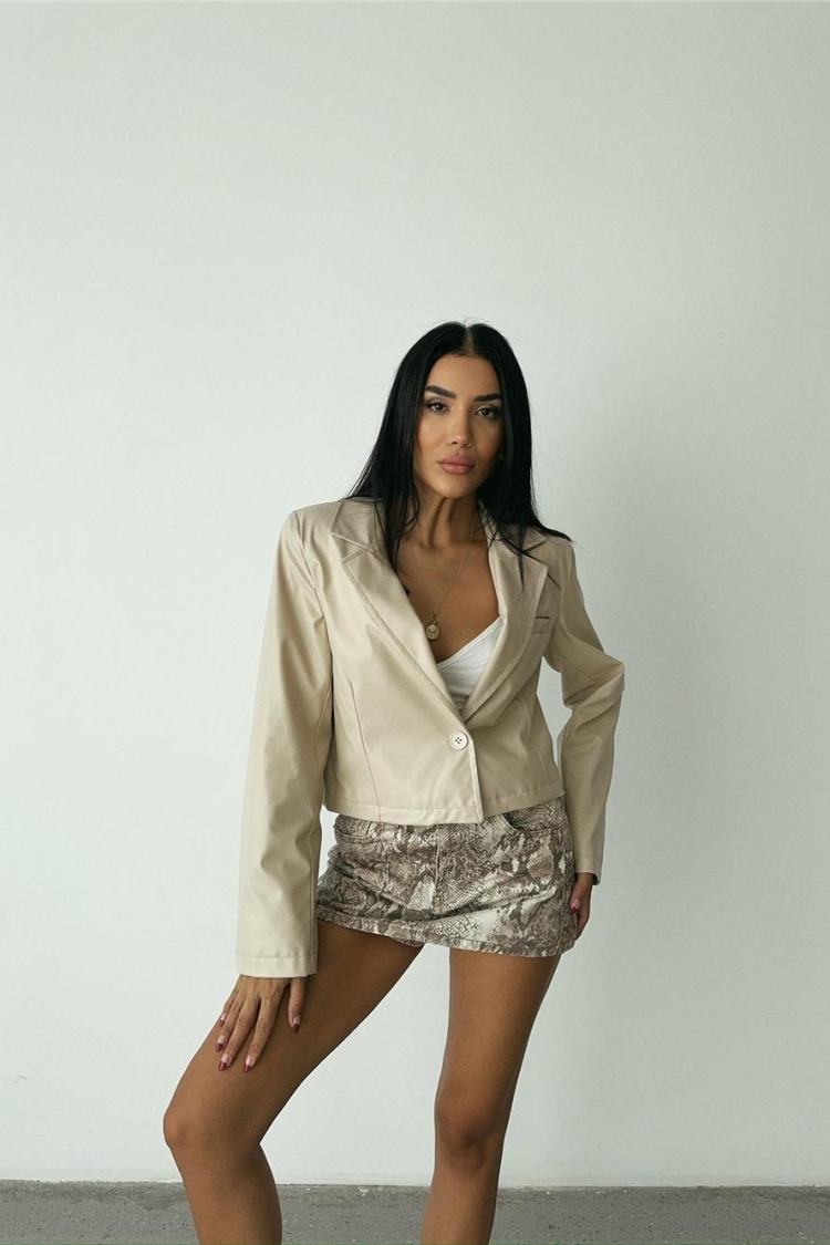 Single Button Leather Crop Jacket