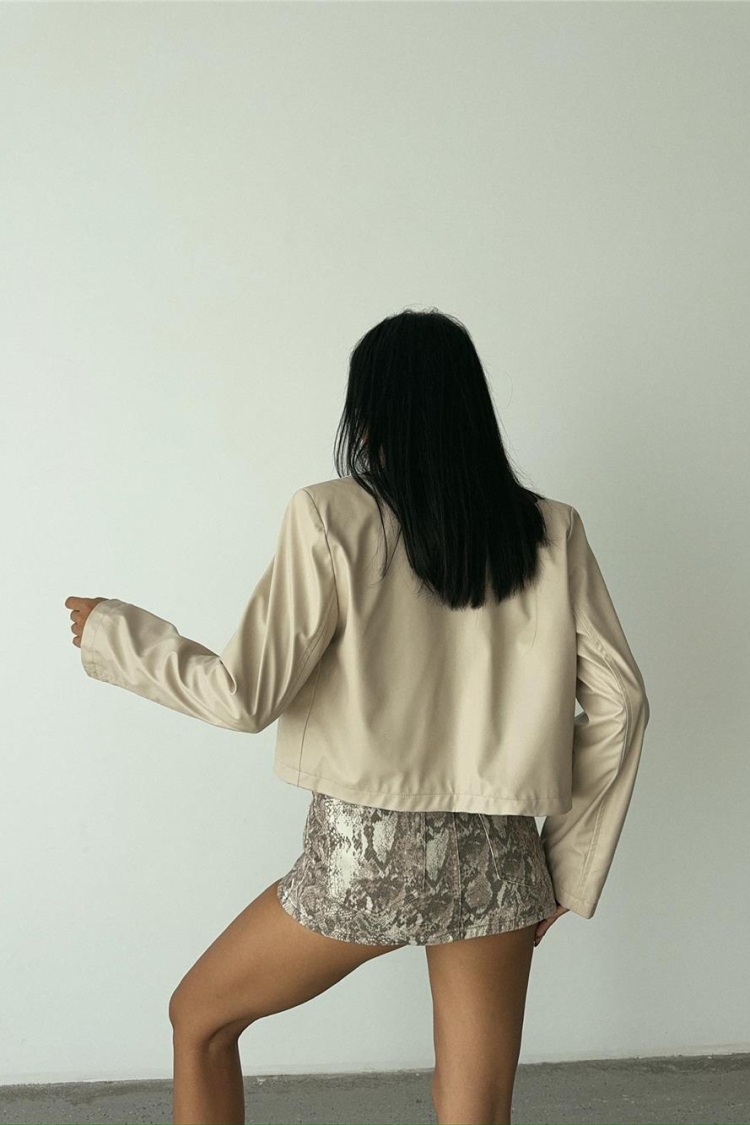 Single Button Leather Crop Jacket