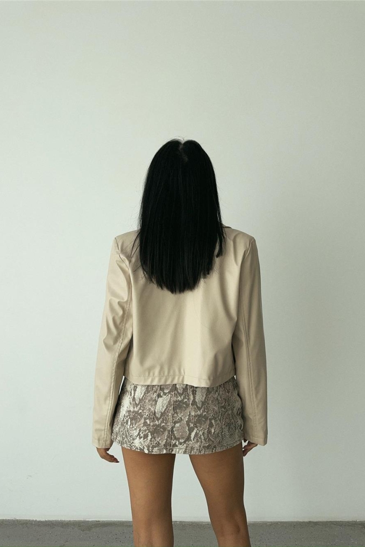 Single Button Leather Crop Jacket