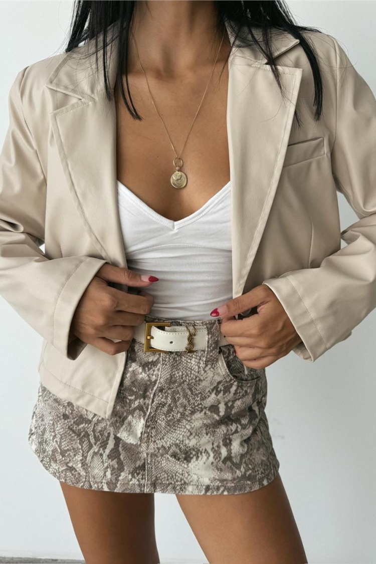 Single Button Leather Crop Jacket