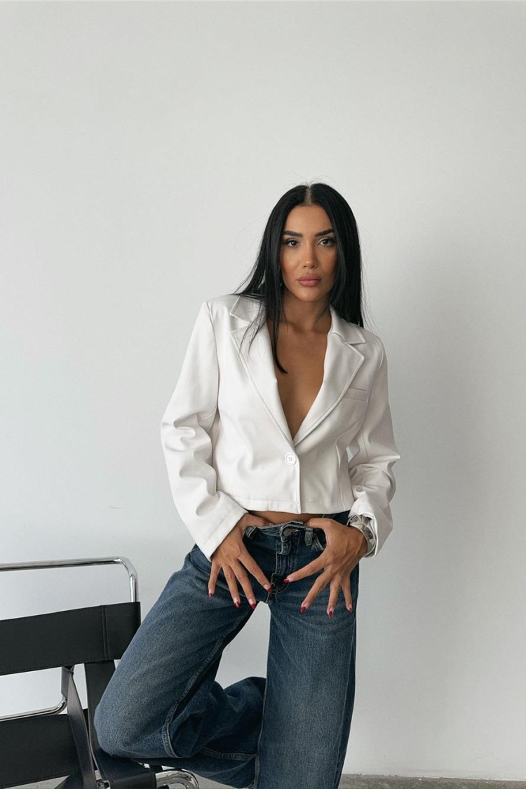 Single Button Leather Crop Jacket
