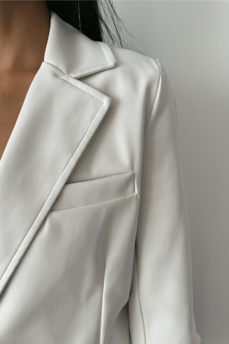 Single Button Leather Crop Jacket