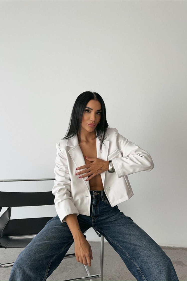 Single Button Leather Crop Jacket - Ello - Globality Store - Women Clothes Wholesale Turkey