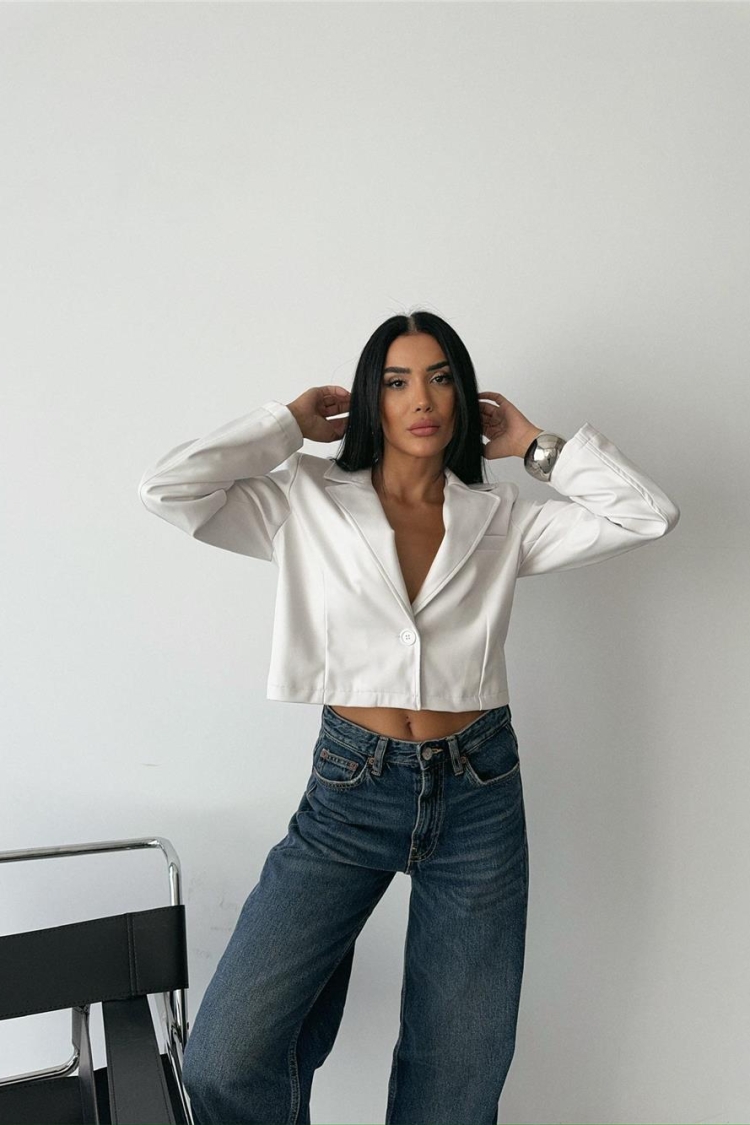 Single Button Leather Crop Jacket