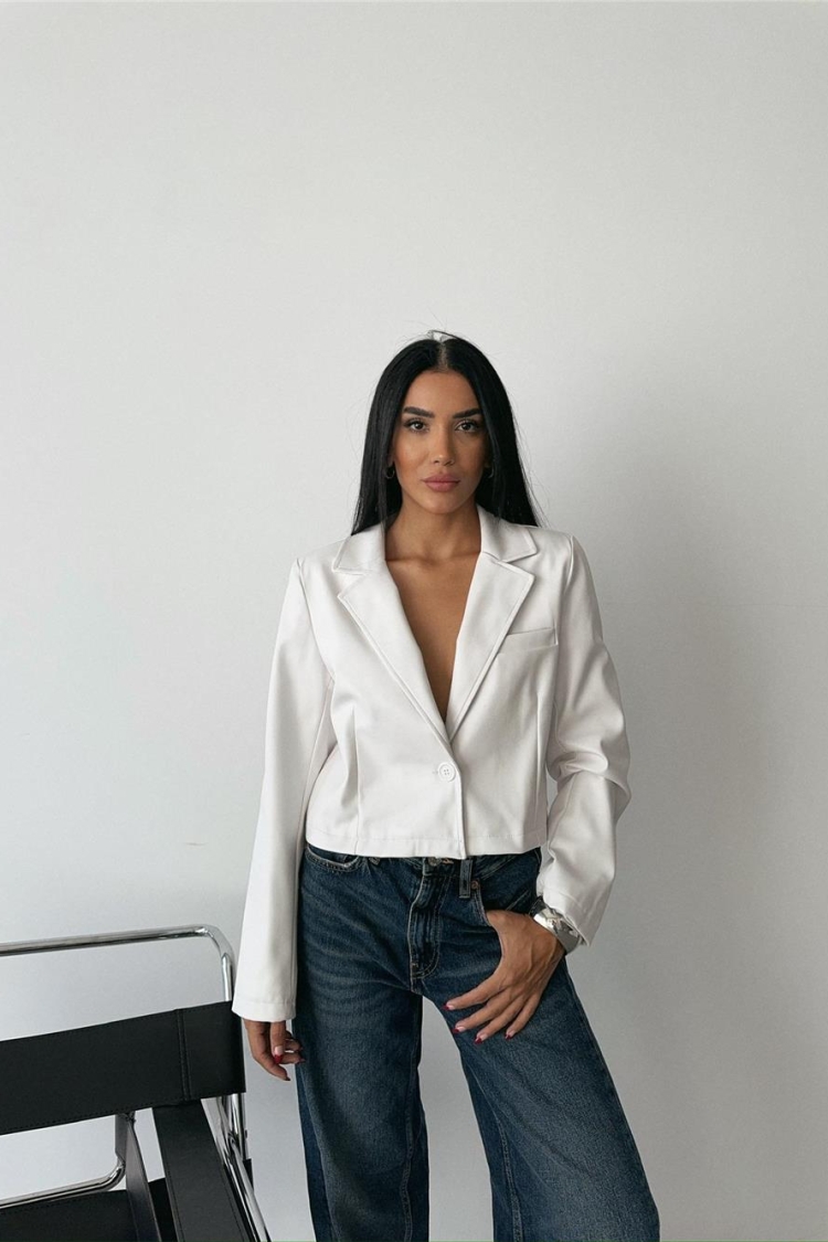 Single Button Leather Crop Jacket