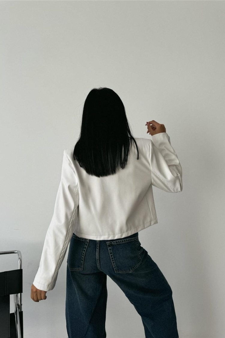 Single Button Leather Crop Jacket
