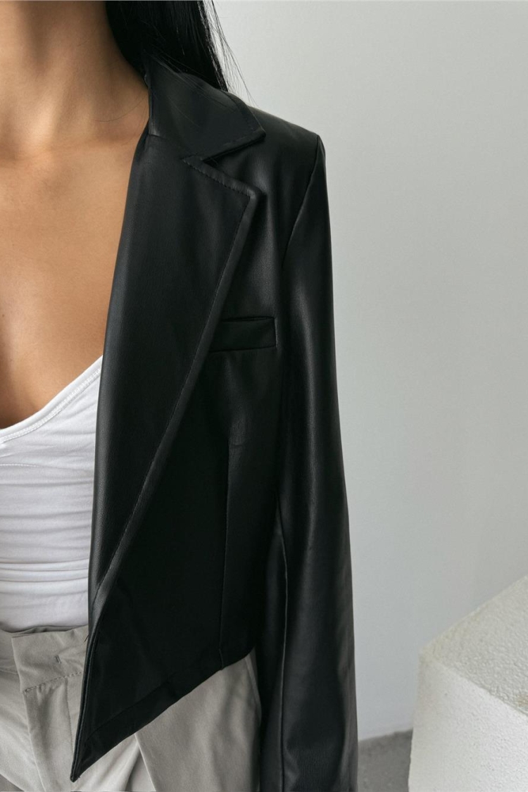 Single Button Leather Crop Jacket