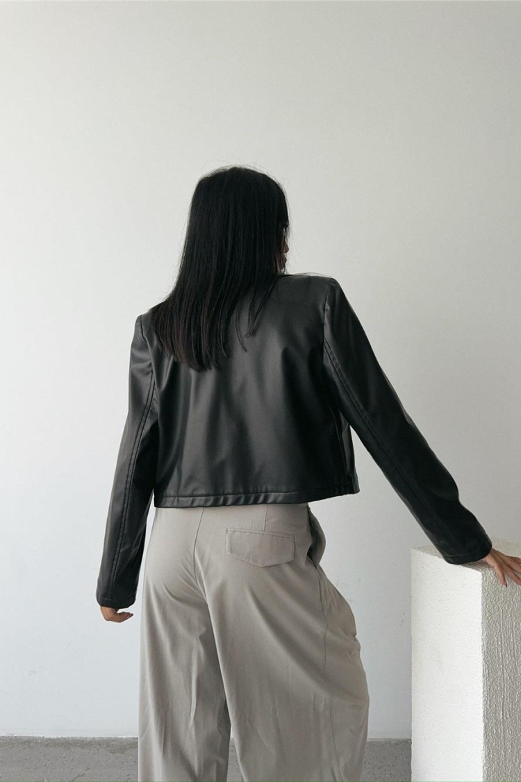 Single Button Leather Crop Jacket