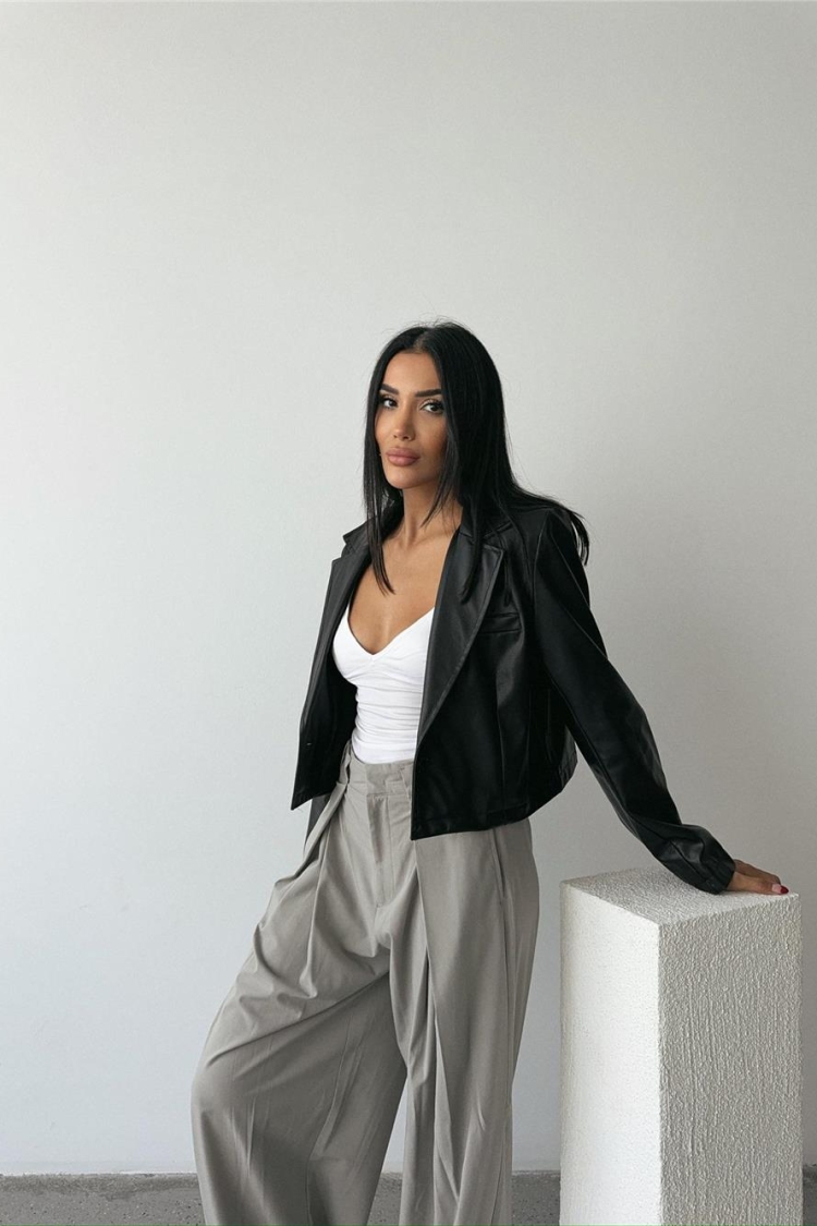 Single Button Leather Crop Jacket