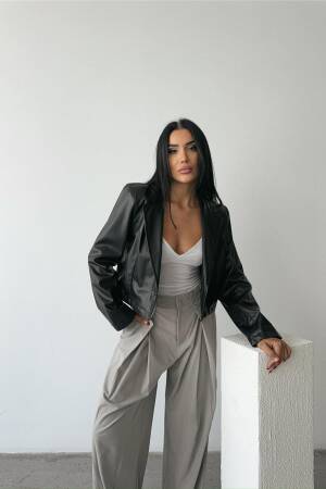 Single Button Leather Crop Jacket - Ello - Globality Store - Women Clothes Wholesale Turkey