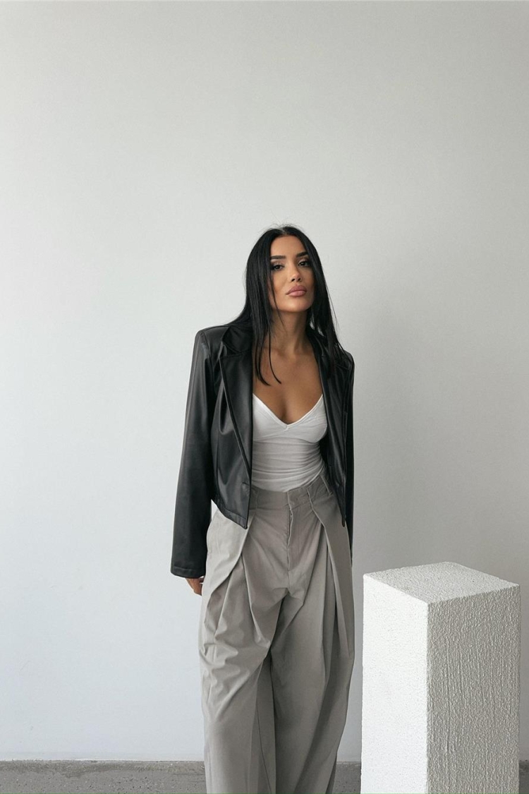 Single Button Leather Crop Jacket