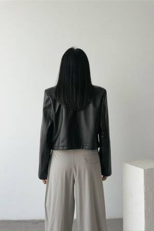 Single Button Leather Crop Jacket - Ello - Globality Store - Women Clothes Wholesale Turkey