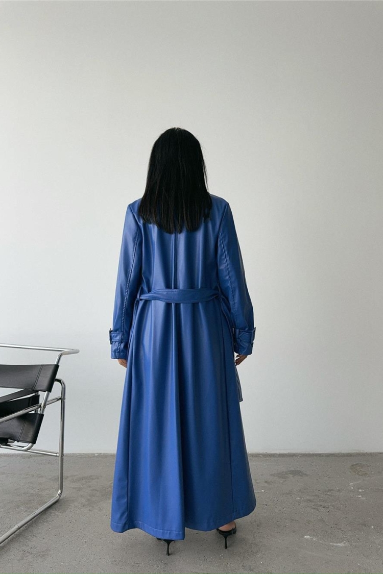 Leather Maxi Trench Coat Saxe