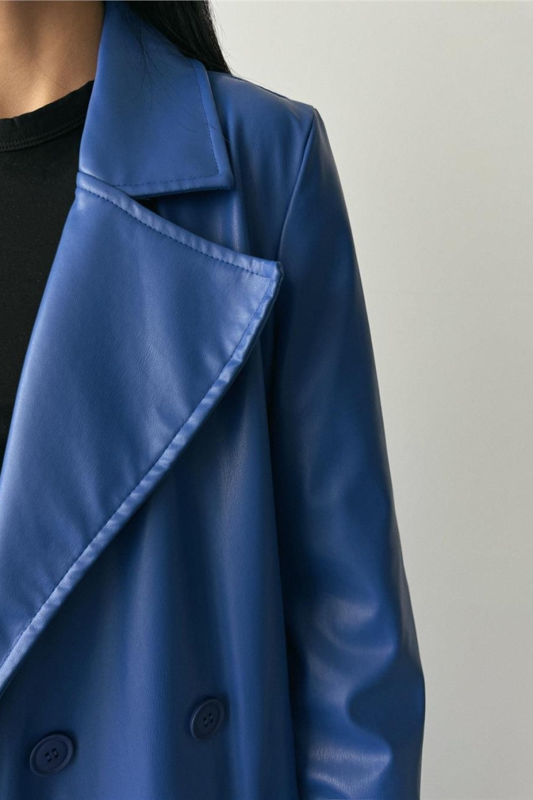 Leather Maxi Trench Coat Saxe