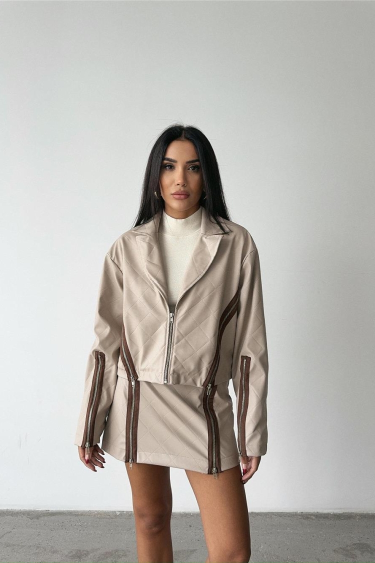 Zipper Detail Quilted Leather Jacket
