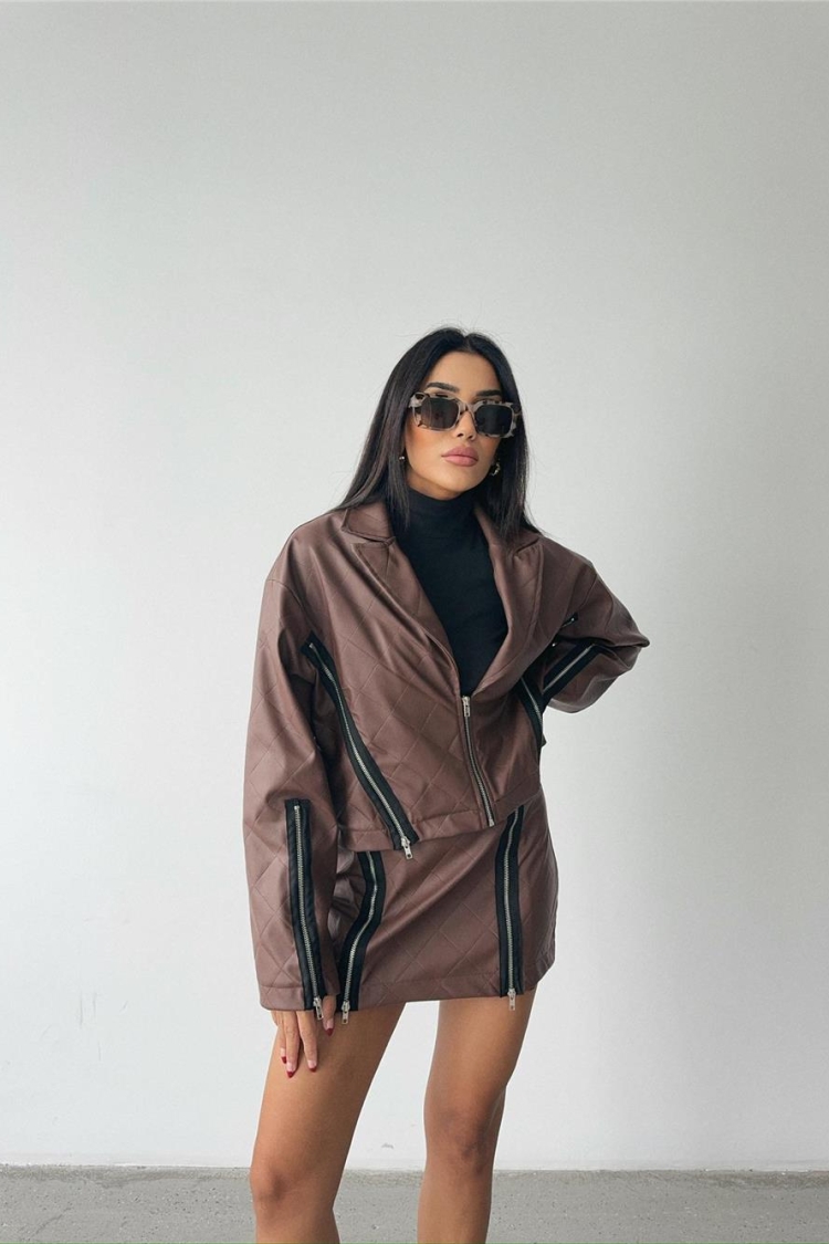 Zipper Detail Quilted Leather Jacket