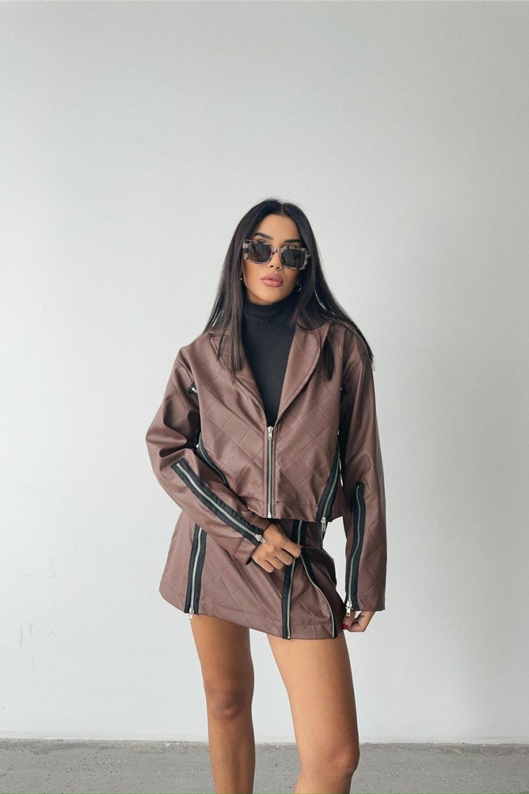Zipper Detail Quilted Leather Jacket - Ello - Globality Store - Women Clothes Wholesale Turkey