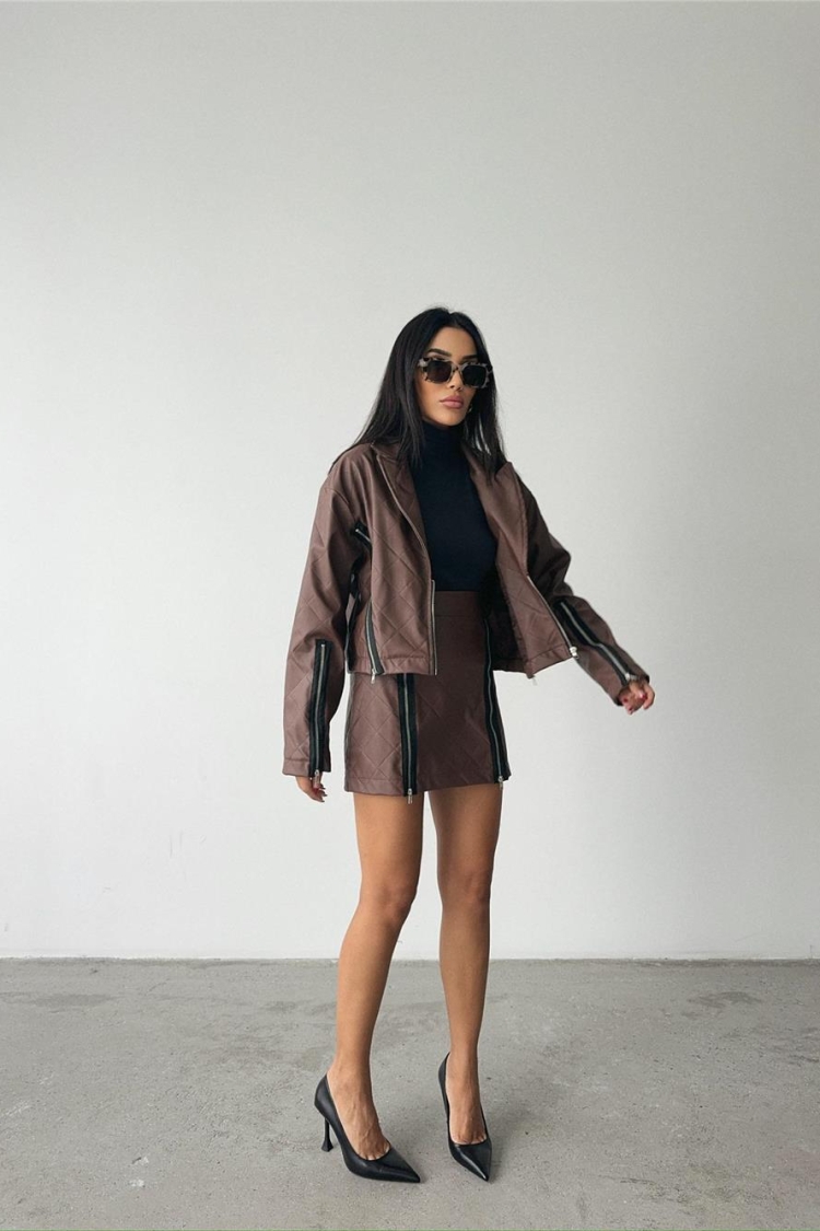 Zipper Detail Quilted Leather Jacket