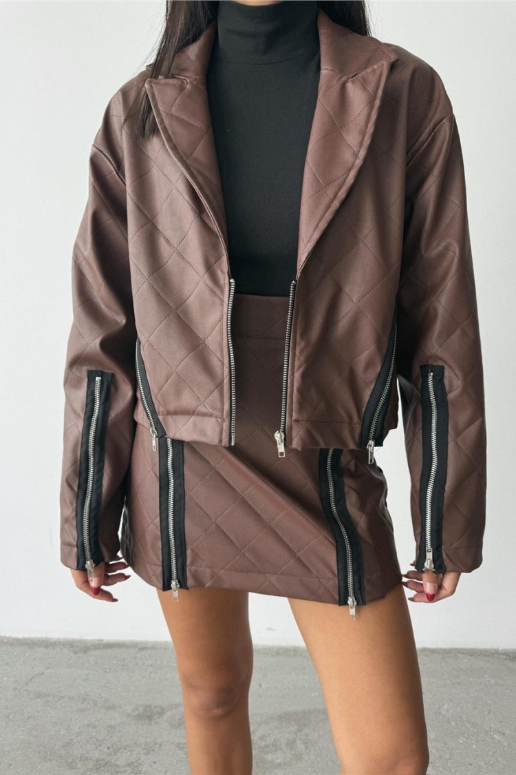 Zipper Detail Quilted Leather Jacket